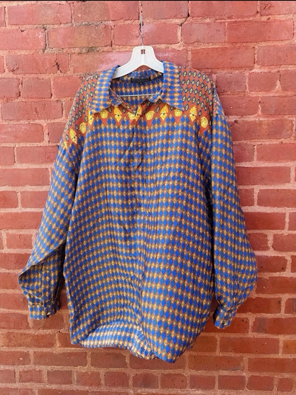 Men's Blue and Gold Patterned Dress Shirt